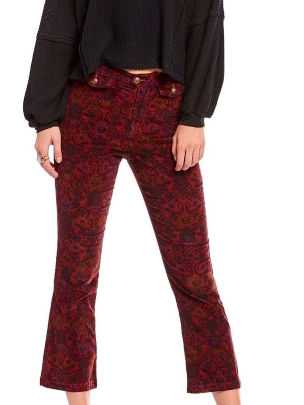 Free People Boho Flare Corduroy 70s Pants Burgundy, Purple, Green Size 4